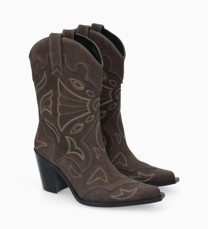 Botte western brodée à talon Andrea 80 Cuir velours Galet Free Lance pour  femme