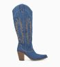 Other image of Embroidered western boot with heel - Angèle 80 - Denim - Jean