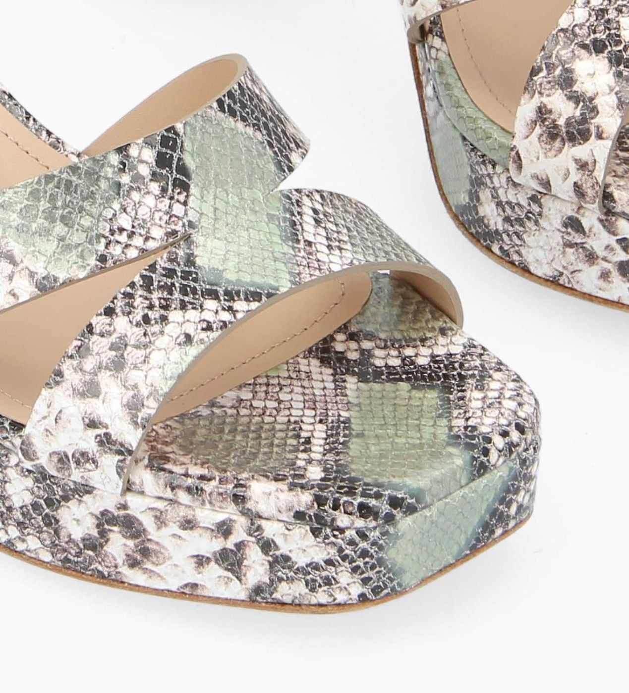 サンダル・ミュール Leather Python Print Platform Sandals Authentic Saint Laurent Metallic Black/Gold Python Embossed