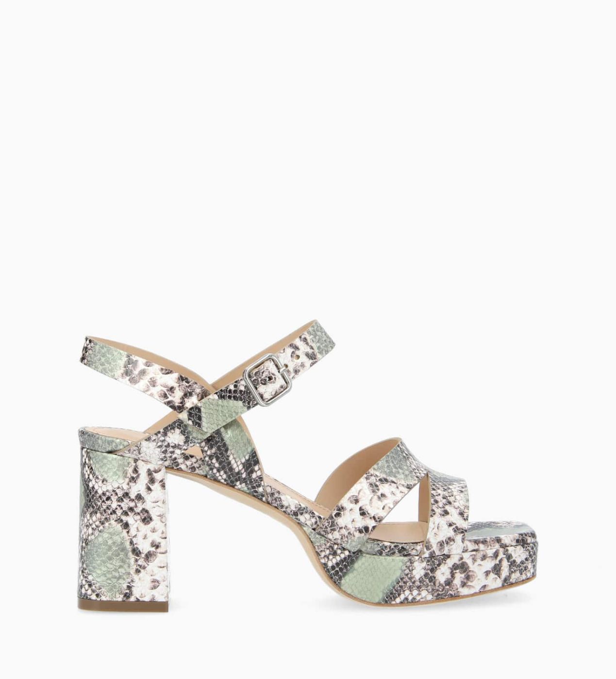 Plateform heeled sandal Juliette 5 Metallic snake print