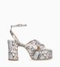 Other image of Heeled sandal with cross straps - Gabi 95 - Metallic snake print leather - Beige/Silver