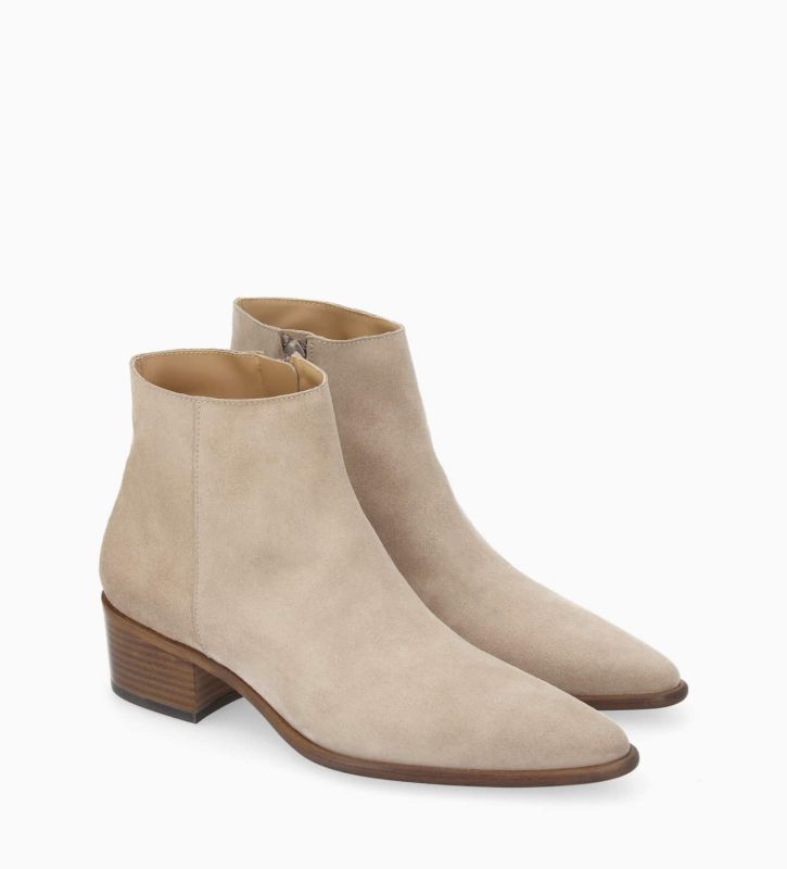 Ankle boot with block heel and zip Megan 50 Suede leather Taupe for women