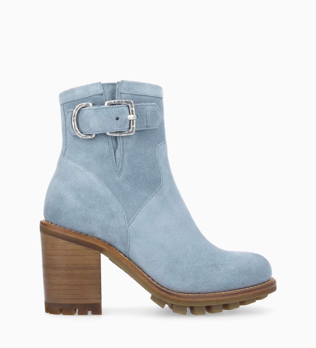 Boot biker à boucle - Justy 90 - Cuir velours - Bleu ciel