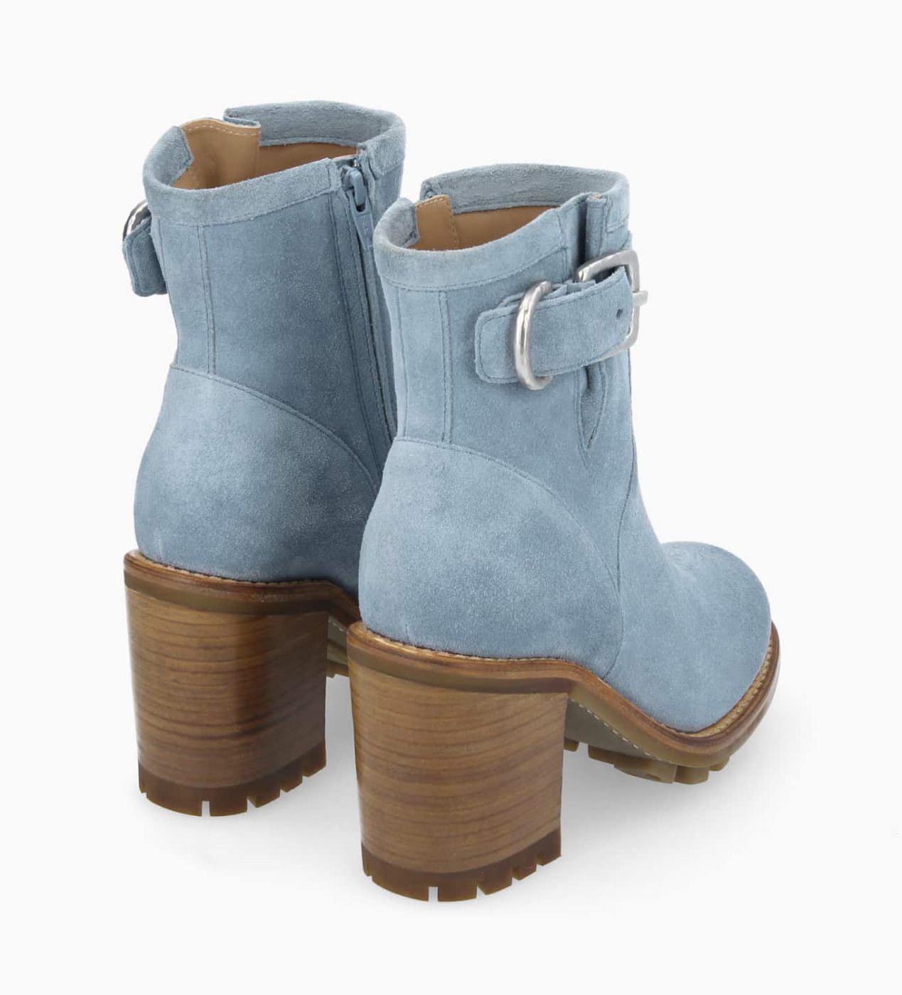 Boot biker à boucle - Justy 90 - Cuir velours - Bleu ciel