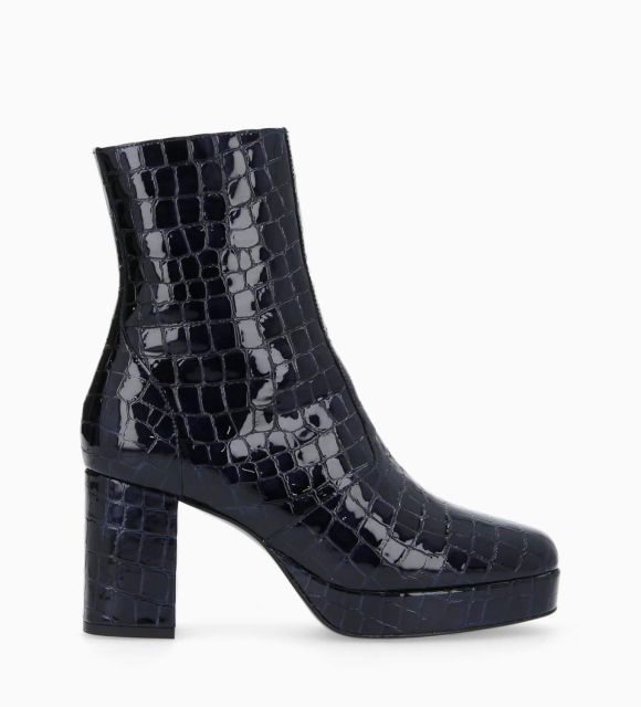 Heeled zipped boot - Carlotta 70 - Patent crocodile print leather - Black