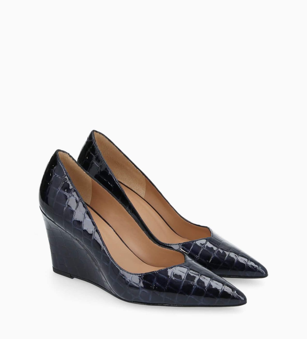 Wedge pointy pump Francesca 70 Patent crocodile print