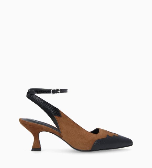 Slingback pump - Suzy 60 - Snake print leather/Suede leather - Black/Brown