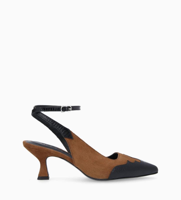 Slingback pump Suzy 60 Snake print leather Suede leather Black Brown for women