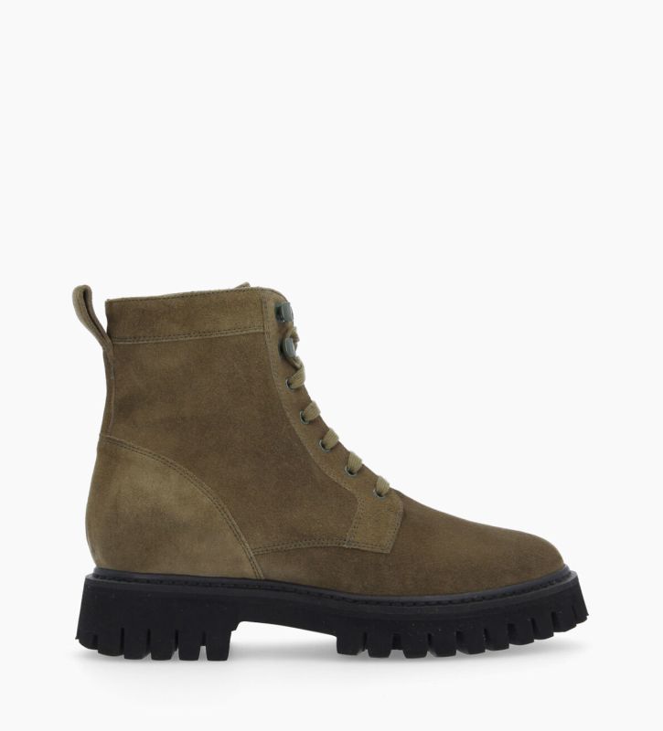 free lance Gisèle Boot ranger à zip Cuir velours Kaki