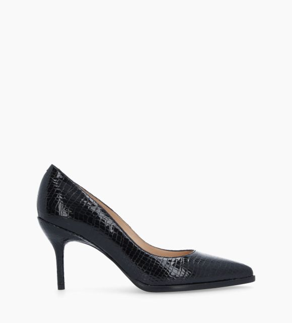Pump with pointed toe - Jamie 70 - Patent snake print leather - Black