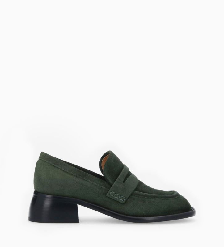 free lance Anaïs 50 Mocassin à talon à bout carré Cuir velours Militaire