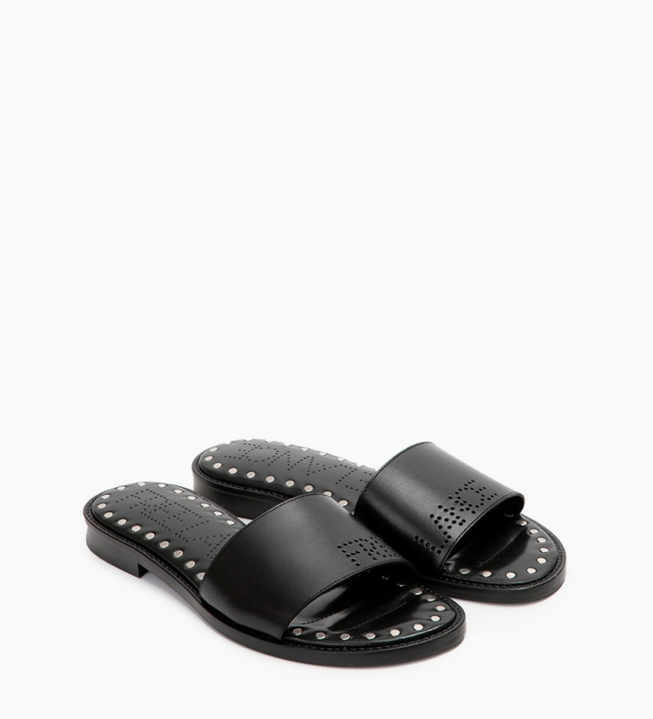 black mule sandals flat
