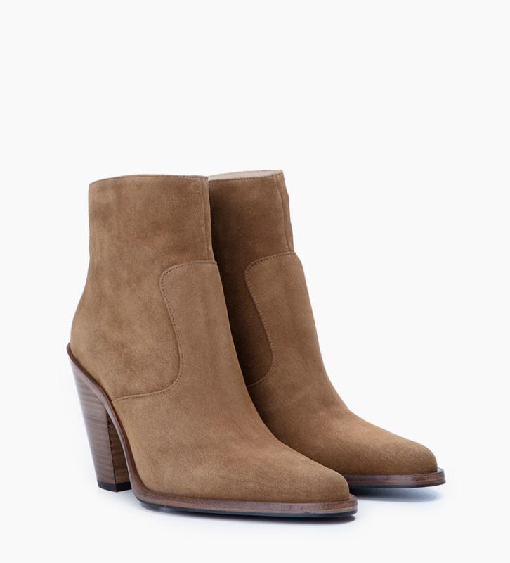 Jane 9 Zip Boots - Cuir Velours - Cigare