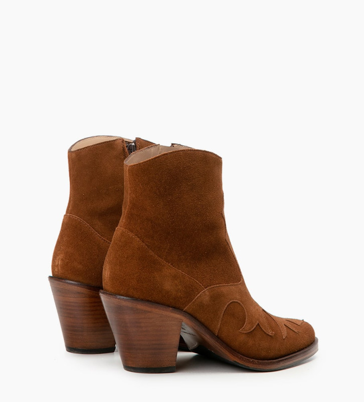 Jane 7 Western Zip Boots - Cuir Velours - Tabac