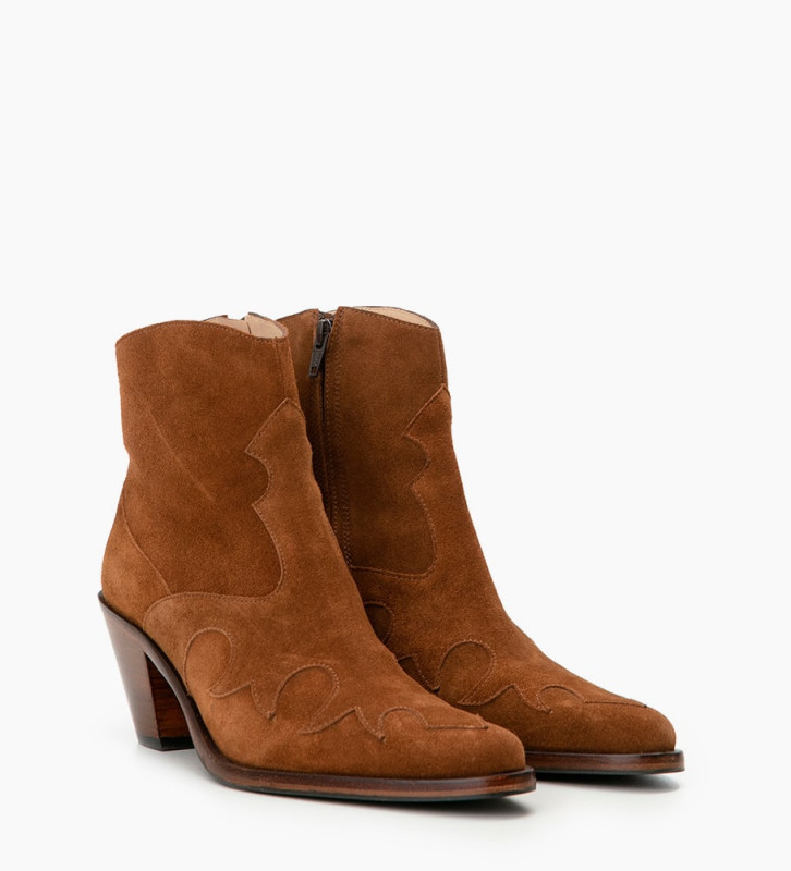 Jane 7 Western Zip Boots - Cuir Velours - Tabac