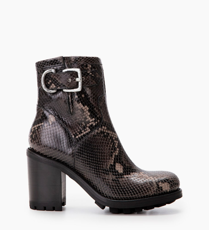 snakeskin buckle boots