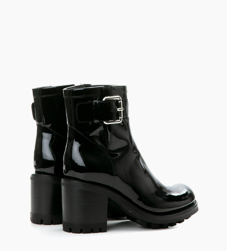 Biker boot with buckle JUSTY 7 - Patent leather - Black - Eshop FREE LANCE