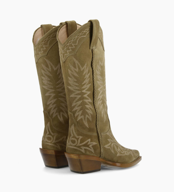 Embroidered Santiag boot CALAMITY 4 - Suede - Taupe